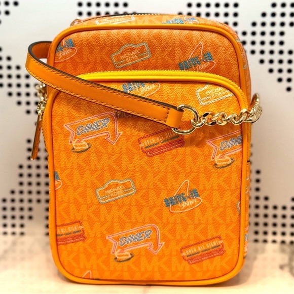Michael Kors Medium Jet Set Travel NS Chain Xbody Bag Pop Orange Multi - Picture 1 of 7